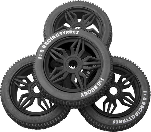 ShareGoo OD 4.52" 1/8 RC Buggy Rubber Tires with 5 Spoke Plastic Rim - Compatible with Arrma Kyosho Exceed RC Traxxas