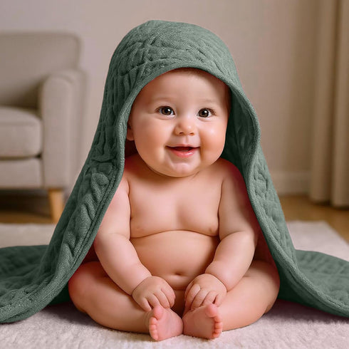VitalCozy 12 (32 32 Inch,Cool Pcs Baby Muslin Hooded Bath Towels and Washcloths Muslin Cotton Hooded Baby Towels
