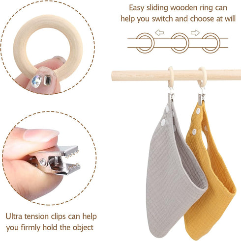 30 Pack 2.5 Inch POVETIRE Wood Rings with Clips for Hanging Baby Headband Hair Accessories Baby Bib NecklaceJewelry Hat