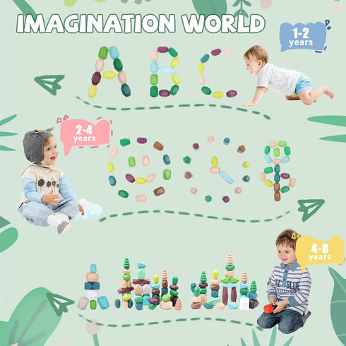 40 PCS Wooden Stacking Rocks Building Blocks, Forest Theme Sensory Learning Montessori Toys for Kids