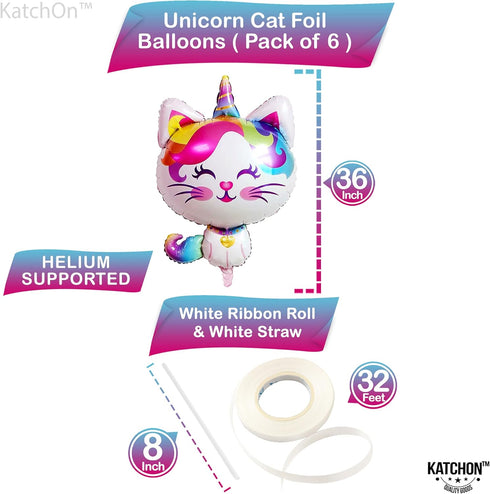 KatchOn Caticorn Birthday Party Supplies, Big 36 Inch, Pack of 6 Cat Balloons for Birthday Decorations