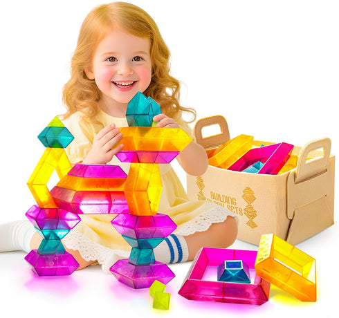 Translucent Building Block Set with Toy Storage Bag, 30 Pcs Light-Passing Stacking