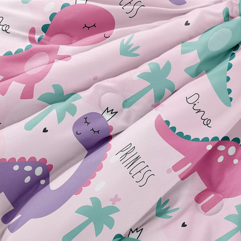 4 Set Sets Set Piece Toddler Dinosaur Bedding for Girls,Pink Dino Toddler Comforter Soft Bed Include Comforter,Fitted