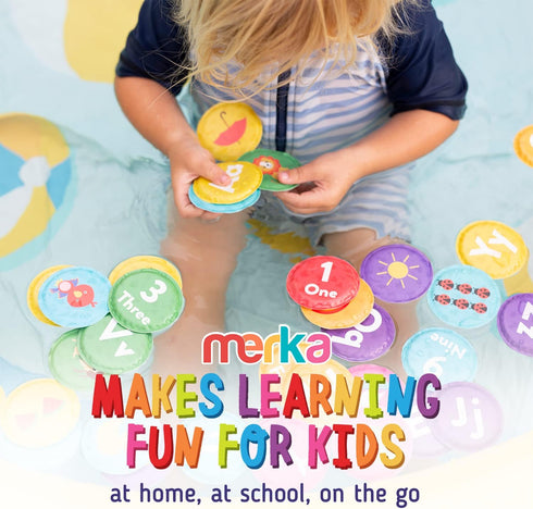 Merka Bath Books for Toddlers - Set of 36 Floating Flashcards with Letters and Numbers for Learning Activities in Bath
