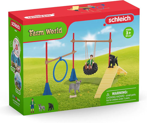 Schleich Farm World, Farm Toys for Girls and Boys Ages 3-8, 14-Piece Playset, Puppy Agility Training at the Dog Park