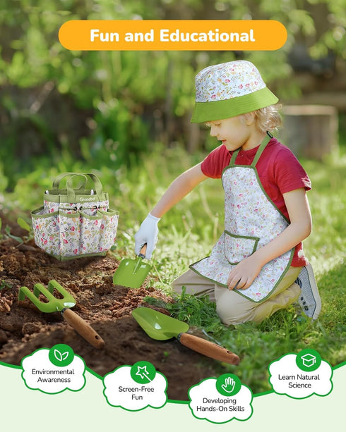 Set Kids Gardening Toys, Quality Garden Tool Kit for Kids and Toddlers, Includes Two Shovels, Garden hat,Rake