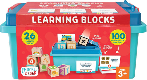 Chuckle & Roar Learning Blocks: Alphabet Blocks & Flashcards, Educational Activity for Preschoolers, Storage Bin