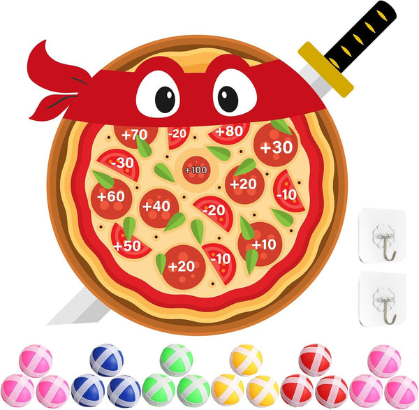 Pizza Party Game Turtle Party Favors, 24 x 22 Pizza Dart Board with 18 Sticky Balls for Birthday Supplies