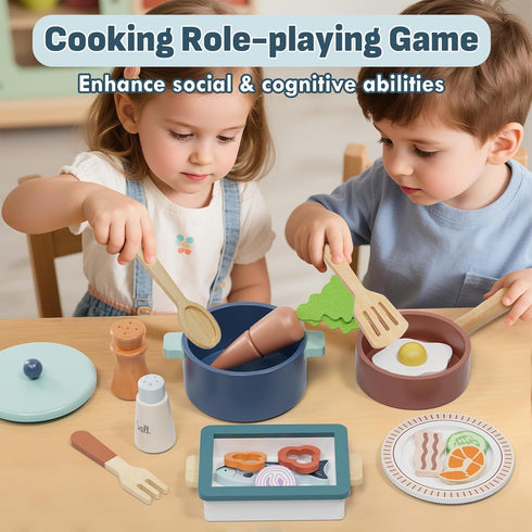 Sets Sets 3-5, Lehoo Castle Wooden Play Kitchen Accessories, Play Pots and Pans for Kids, Play Food for Kids Kitchen