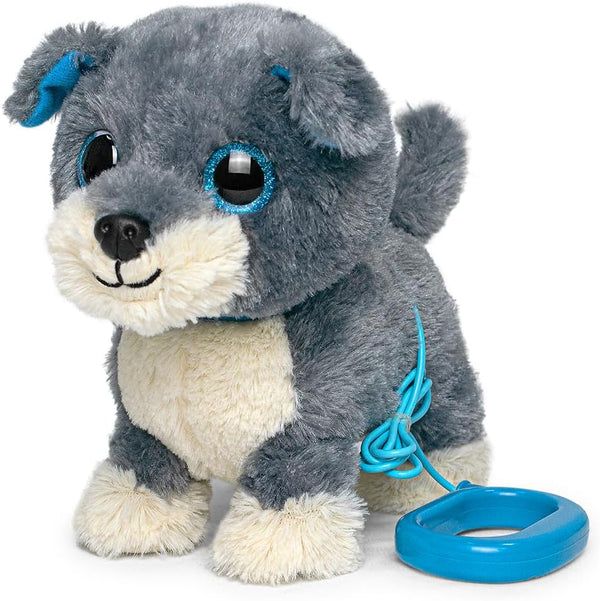 YH YUHUNG Interactive Walking Dog Toy with Leash, Grey Puppy with Blue