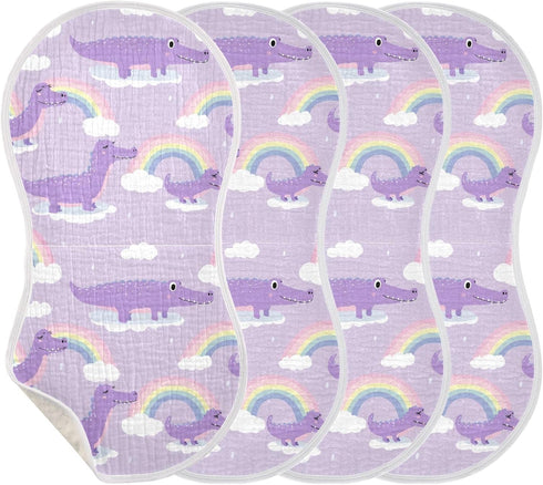 decor gift 4 Pack 22x11in Cotton Muslin Burp Cloths Large Soft and Absorbent? Cute Animal Crocodiles Rainbows Pastel