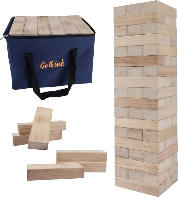 GOTHINK Giant Tumble Tower Game, Large 54pcs Wooden Blocks for Outside Yard Games, Timber Stacking Game Night Toy Gift