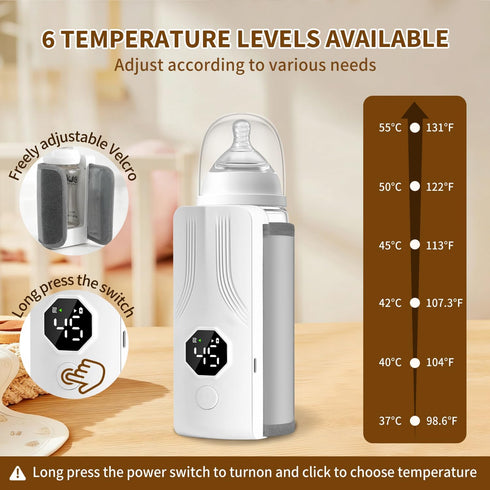 Portable Bottle Warmer for Travel, Fast Heating,Long Battery Life & Large Capacity for Baby Outdoor Travel and Various