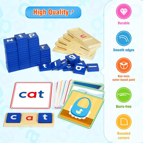 Learning Toys for Kids 3-5 Years Old, 116Pcs Short Vowel Letters Sorting Spelling Reading Toy Set