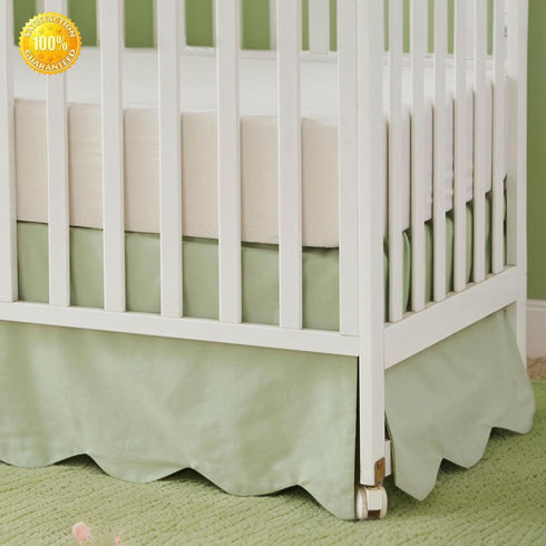Brandream Scallop Edge Cotton Crib Skirt Toddler Bedskirt Baby Nursery Crib Bed Skirt Gender Neutral Solid Color Light