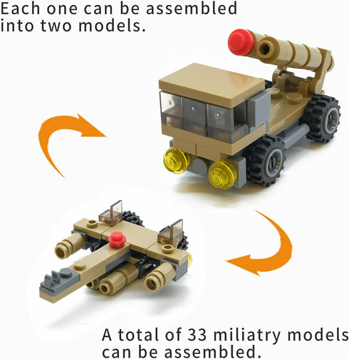WW2 Army Building Blocks Toys Set, Create German Dora Heavy Cannon Model or 16 Small Military Vehicles for Boys 6+