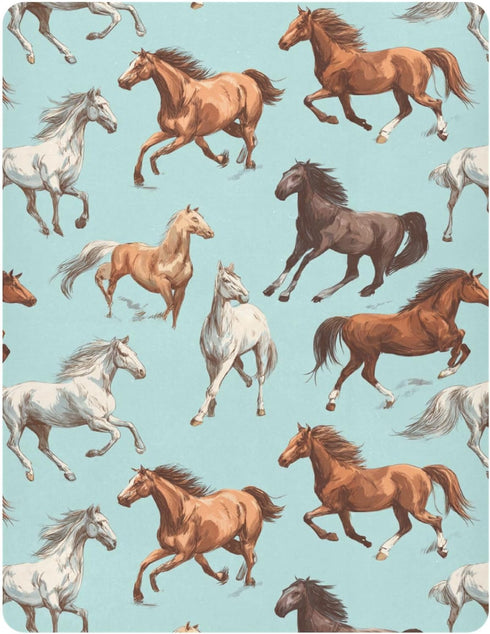 Pigsaly 27x39 Inch Crib Sheets White Horses Blue Baby Sheet for Standard Crib Mattress Boys Girls Toddler Bed Sheets