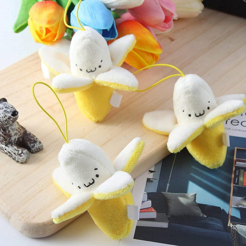 Yellow Peeling Banana Keychain, Plush Banana Man Doll Pendant for Decoration, Cartoon Birthday Gift