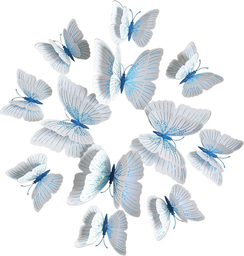 Somotersea 24Pcs 3D Butterfly Wall Decor, Removable Butterfly Decoration for Girls Room, Birthday Party Stickers, Blue