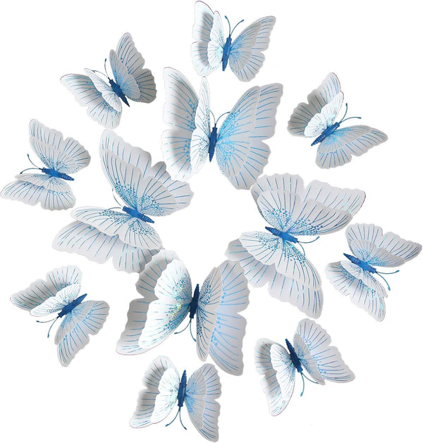 Somotersea 24Pcs 3D Butterfly Wall Decor, Removable Butterfly Decoration for Girls Room, Birthday Party Stickers, Blue