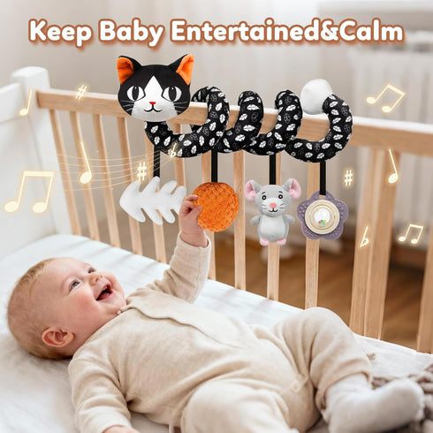 Black & White Spiral Rattle Toy for Babies - Cat Design