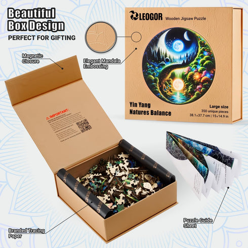 LEOGOR Wooden Puzzles for Adults - Yin Yang Nature's Balance, 350 Piece Large Size Jigsaw