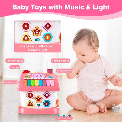 DELUTIQUE 1 1 8 1 6-12 18 Toddler Girl Toys for Year Old, Montessori Toys for Year Old Girl Birthday Gift, In Pink Baby