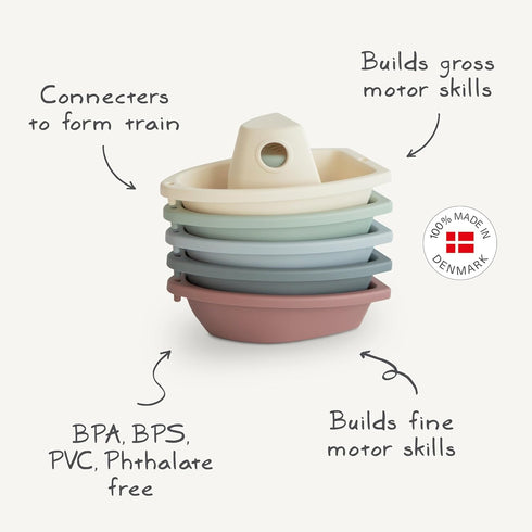 Set 5 mushie Stackable Bath Boats Toy (Ocean) | Floating Bathtub Toys for Baby & Toddler, of | Made in Denmark