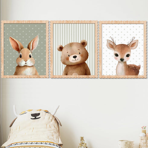 Benlarky Woodland Nursery Wall Art Decor, Set of 3 Wood Framed Animal Wall