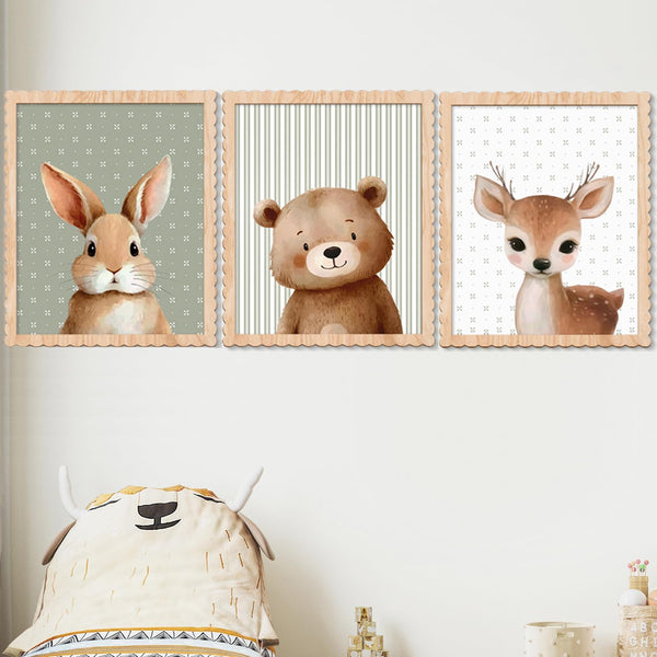 Benlarky Woodland Nursery Wall Art Decor, Set of 3 Wood Framed Animal Wall