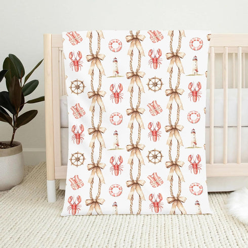 Wicbfdfv Summer 50x60inch Cute Lobster Lighthouse Rudders Bows Stripe Baby Blankets for Boy Girl Swim Flannel Fleece