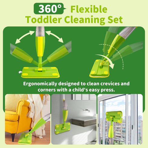 Set,Real Set Kids Spray Mop, Fun & Functional Toddler Mop Cleaning Working Mini Mop, Pretend Play Toy Includes Spray