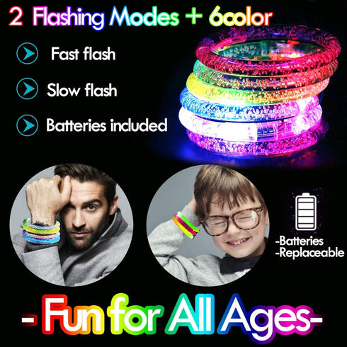 AMENON 24 Pack Glow In The Dark LED Bracelets for Kids/Adults, Flashing Light Up Party Favor, Classroom, Halloween