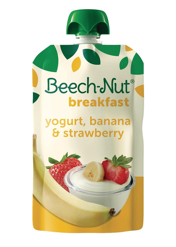 Beech-Nut Toddler Food Breakfast Pouches - Yogurt Banana & Strawberry Puree, 3.5 oz (12 Pack)