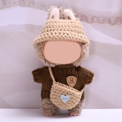 QIUTIMIY 17cm 3 Set: (LBB 16) Doll Clothes - Cute Piece Brown Sweater, Khaki Cap, Mini Bag Clothes