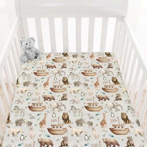 HawSkgFub Noahs Ark Animal Boat Religious Fitted Standard Crib Sheet for Baby