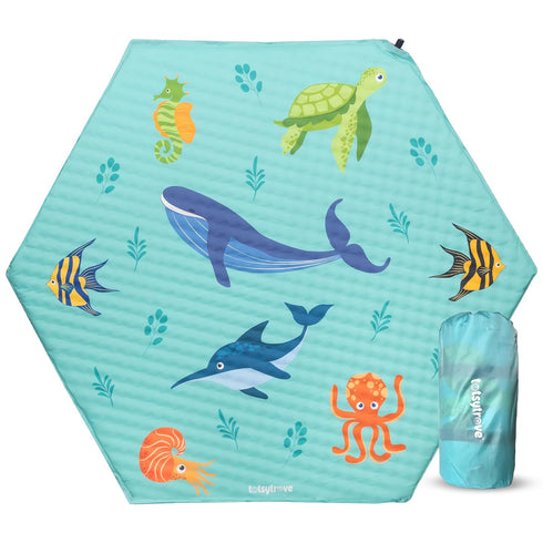 TotsyTrove Self Inflating Hexagon Playpen Mat - 52" x 45" Non-Slip Cushioned Portable