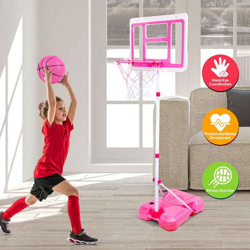 Kids Basketball Hoop with Stand, Adjustable Height 3.5FT-6.2FT, Indoor Outdoor Toys for Girls Age 3-8 (Pink)