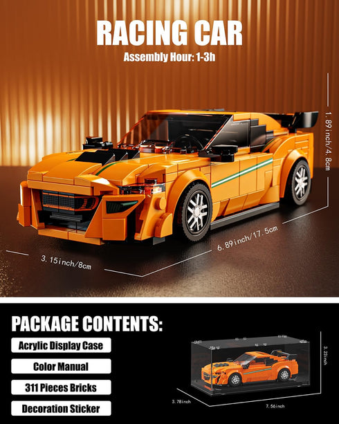 TYCOLE Set 6+ (311PCS) Super Sports Car Building Block with Display Case, Speed Racing Car Building Toys for Kids