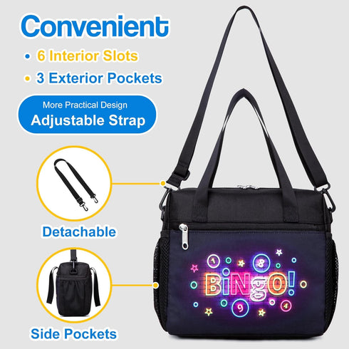 Bingo Bag for Supplies, Large Water Resistant Bingo Carry Bag with Pockets for Daubers, Markers, Gifts