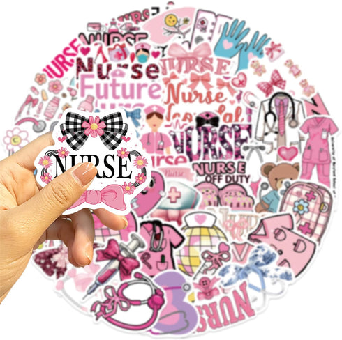 Hopetl 50Pcs Pink Bow Nurse Stickers Medical Accessories Stickers for Laptop, Water Bottle, Scrapbook, Journaling