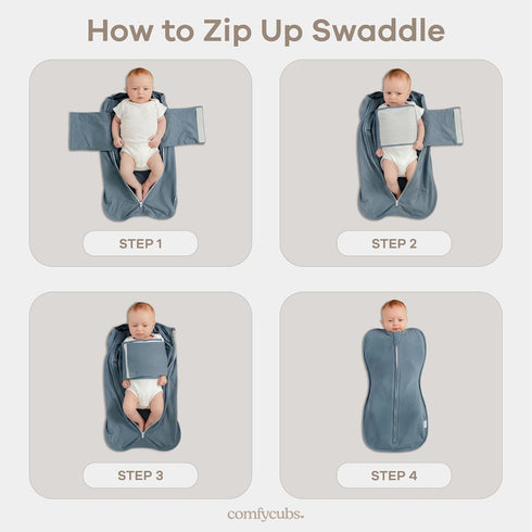 2 Pack 3-6 Comfy Cubs Swaddle Blanket Baby Girl Boy Easy Zipper Wrap Newborn Infant Sleep Sack (Large Months, Blue)