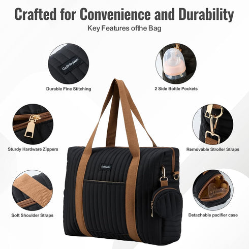 GOBABYMART Stylish Diaper Tote for Moms - Baby Hospital Bag with Insulated Pockets & Changing Pad