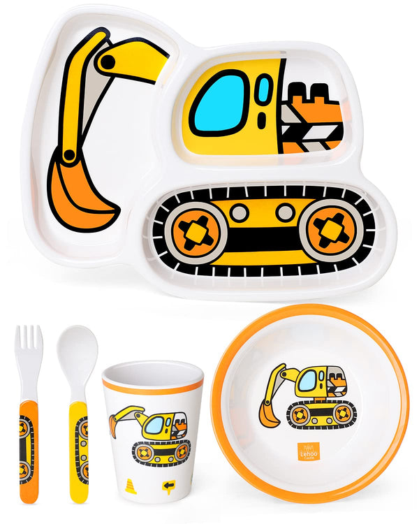 Lehoo Castle Kids Plates and Bowls Set, 5-Piece Dinnerware for Toddler, Includes Plate, Bowl, Cup, Tableware