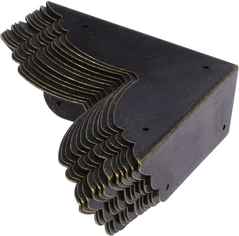 Cosmos Pack of 12 Antique Metal Box Corner Protector Edge Safety Guard for Cabinet Furniture, Bronze Tone