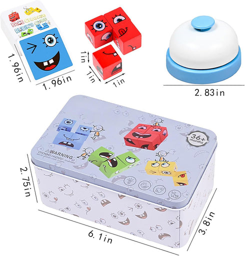 Large Wooden Face Expression Puzzle, Building Cubes for Logical Thinking, Face Changing Magic Cube Puzzles with Bell