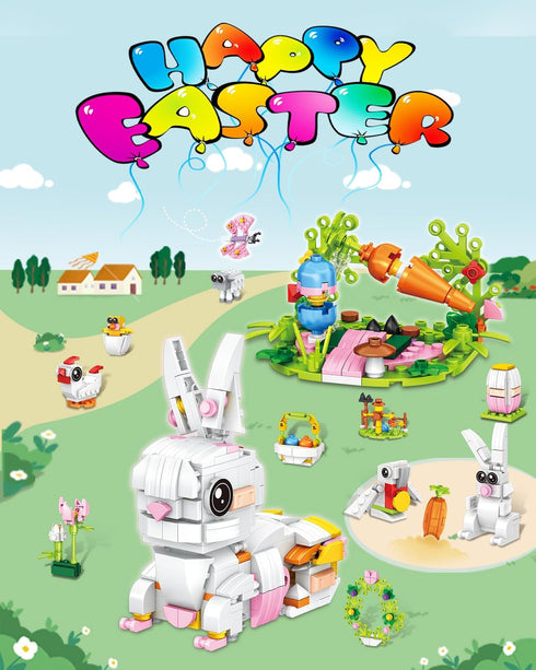 Prefilled Easter Eggs with Bunny Building Toys | Easter Basket Stuffers Fillers for Kids Gifts, Egg Hunt Prizes, Party