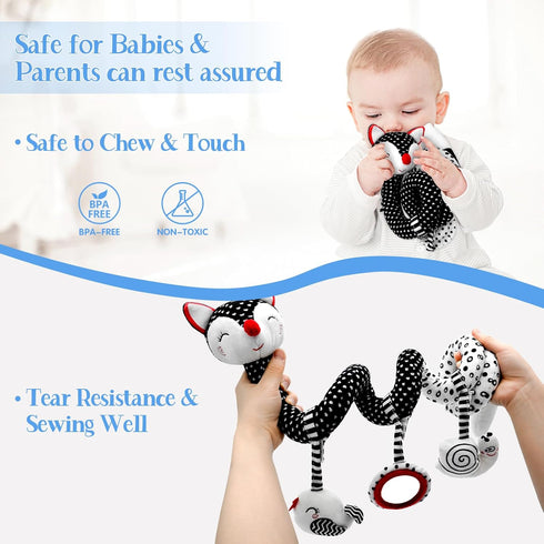 Car Seat Toys for Babies 0-3 Months, Spiral Stroller Toys, High Contrast Black and White Baby Toys