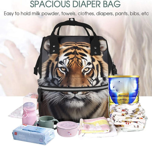 OUSIKA Backpack Daypacks Tiger Print Diaper Bag Multifunction Laptop Travel Large Nappy Bag, Black, One Size