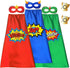 ADJOY Superhero Capes and Masks for Kids, Birthday Party Dress Up Costume, 3 Sets in Red Green Blue